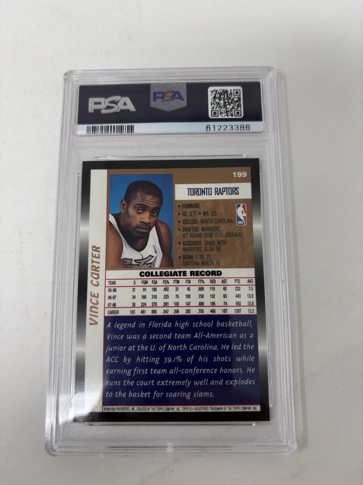 Topps 1998 Vince Carter #199 Rookie Toronto Raptors PSA 9