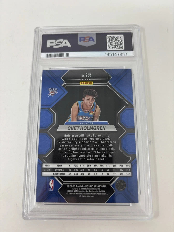 2022 Panini Mosaic Chet Holmgren Rookie Card Reactive Blue PSA 8