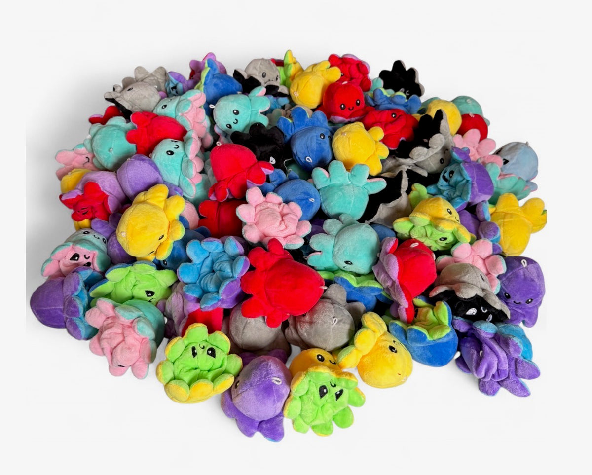 Bulk Lot 100 pieces Reversible Octopus Mini Flip Plush 3'