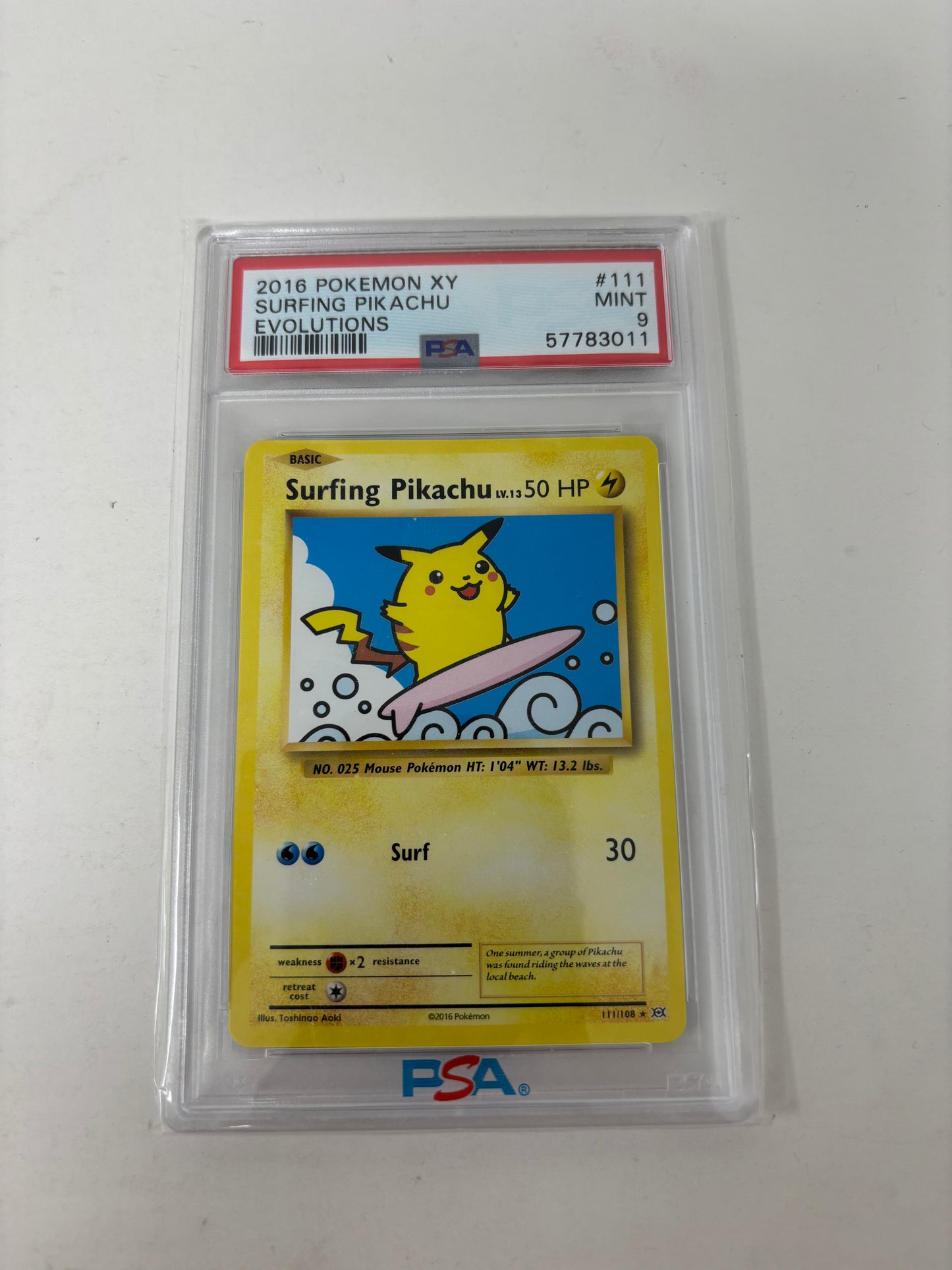 2016 Pokemon XY Evolutions Surfing Pikachu 111/108 PSA 9 Mint Secret Rare