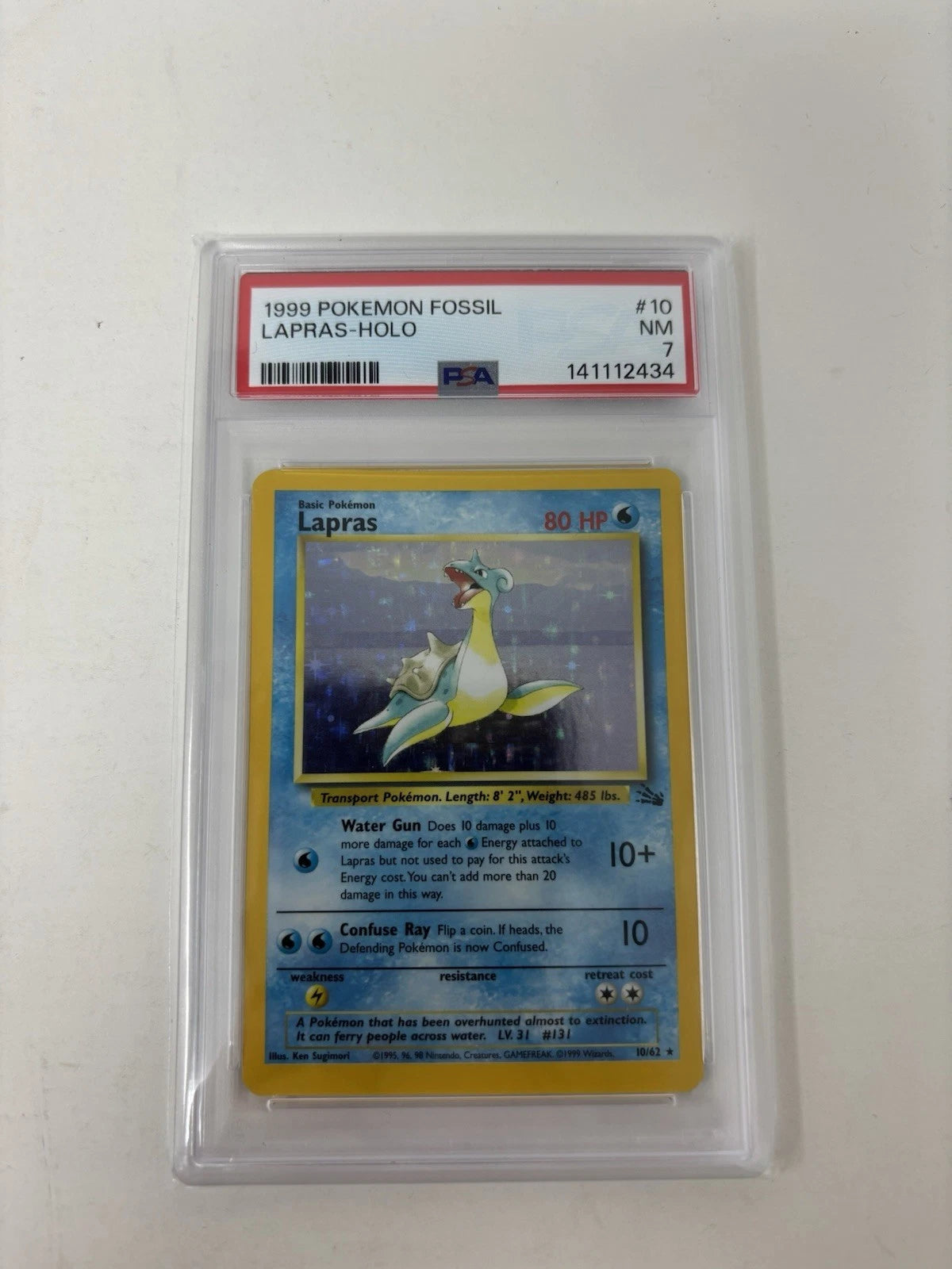 1999 Pokemon Lapras 10/62 Fossil Holo PSA 7