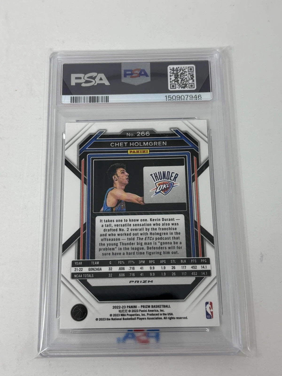Chet Holmgren 2022 Panini Prizm Silver Prizm Rookie Card PSA 9 Thunder