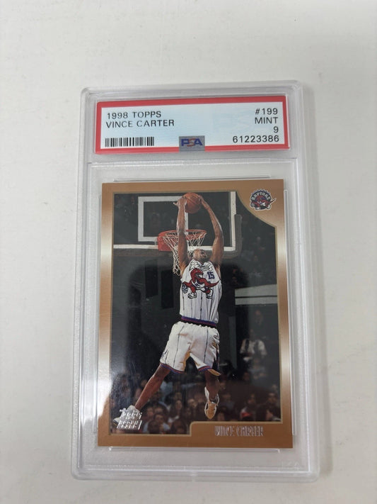 Topps 1998 Vince Carter #199 Rookie Toronto Raptors PSA 9