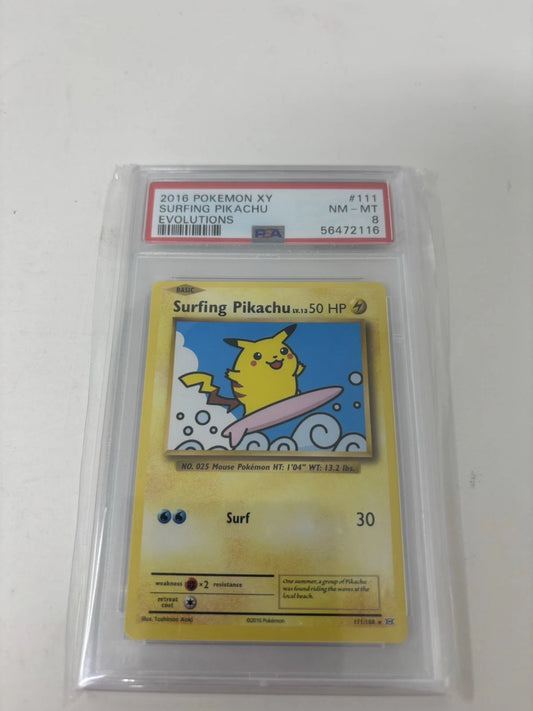 2016 POKEMON XY EVOLUTIONS #111 SURFING PIKACHU PSA 8 111/108