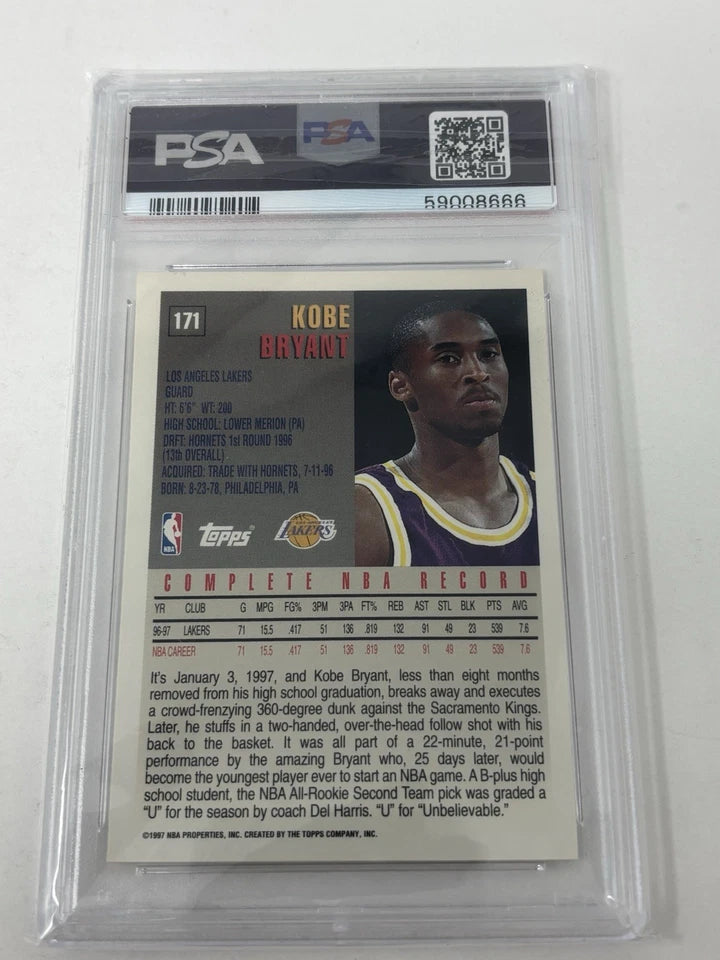1997 TOPPS KOBE BRYANT #171 PSA 8 2nd Year LAKERS