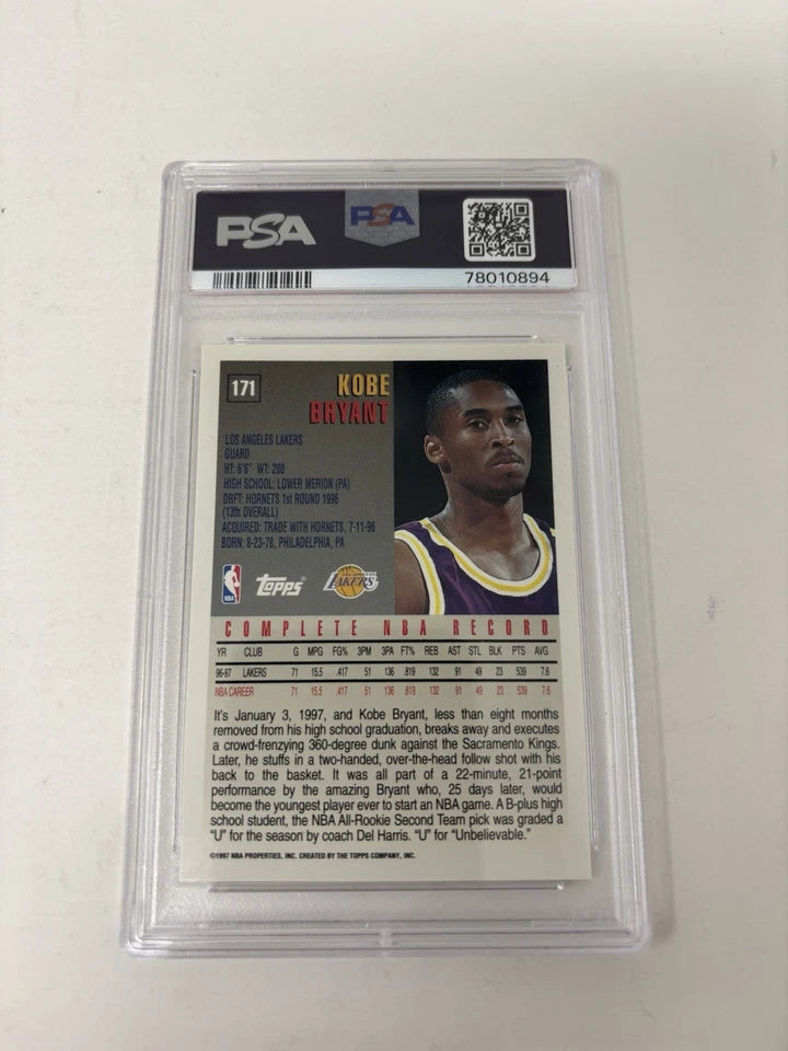 1997 Topps Kobe Bryant PSA 9 #171 Mint Lakers Second Year